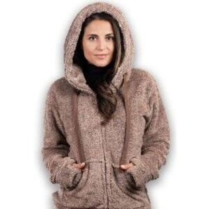 Trail Crest Womens Sherpa Fleece Hoodie Jacket Size L Thumb Holes Layering Warm